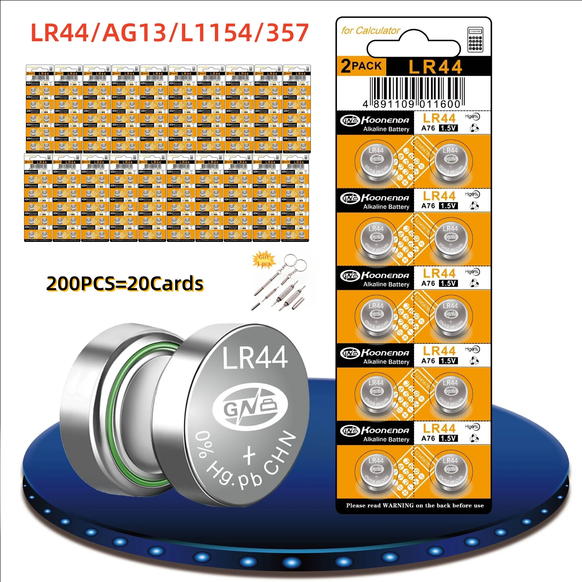 200pcs LR44 Batteries AG13 L1154 357 Alkaline Battery 1.5V Button Coin Cell Battery for Watch Toys Calculator