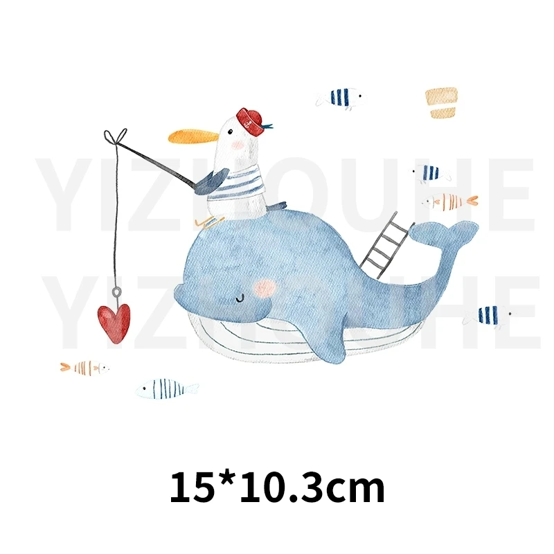 15cm DTF elephant and whale heat transfer DIY children's T-shirt hoodie decoration printed sticker Iron On washable hot stamping view 5