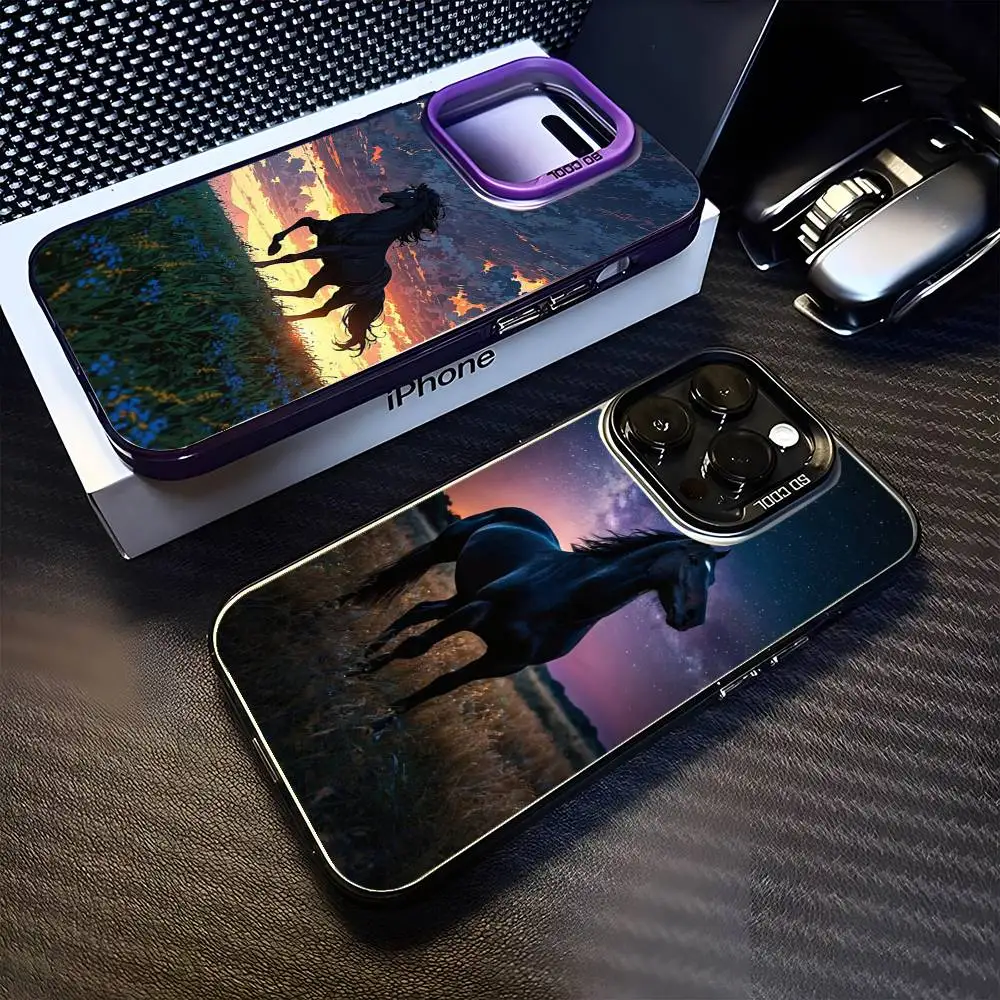 

The Black Horse Phone Case For iPhone 16,15,14,13,12,11,Mini,Pro,MAX Purple Matte Shockproof Cover