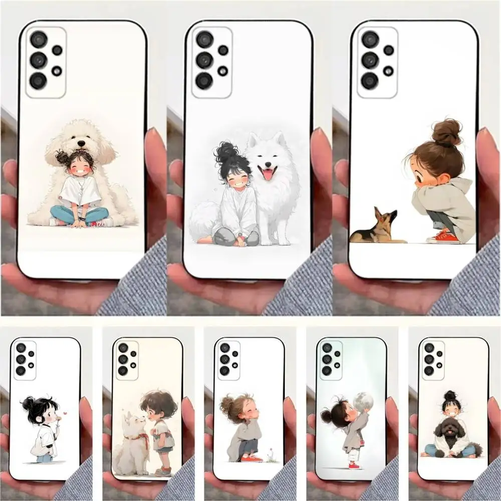 

Kid Girl Dog Cute Cartoon Case For Samsung S25,S24,S23,S22,S20,S21,S10,Ultra,Plus,Lite,FE,Soft Silicone Black Cover