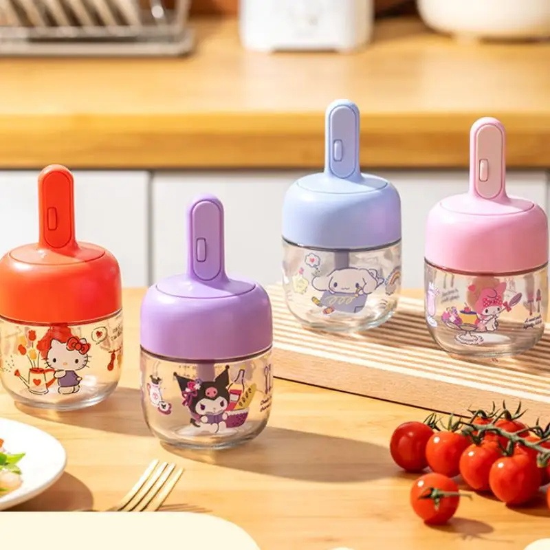 

Sanrio Seasonings Box Hello Kitty Cinnamoroll Cartoon Kitchen Salt Sugar Seasoning Spoon Lid Integrated Seal Cute Storage Jar