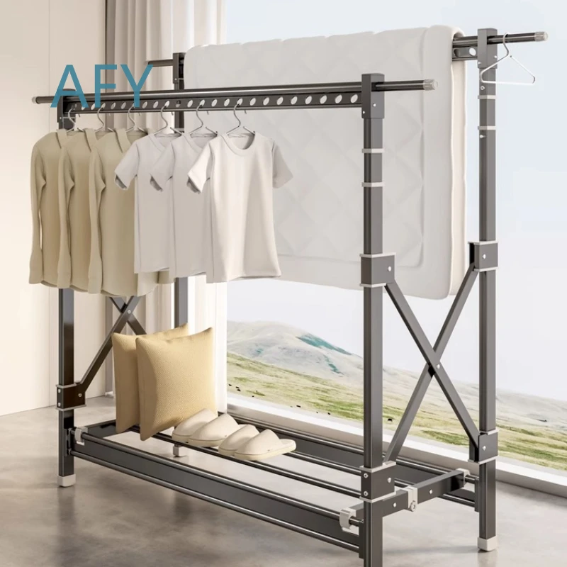 Foldable Floor Clothes Drying Rack for Balcony Home Indoor Use Multi Functional Lifting Quilt Drying Rack Movable Laundry