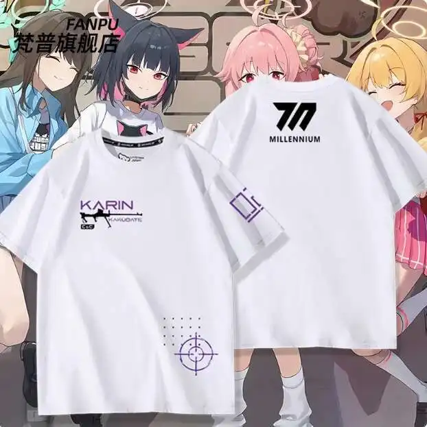 

Anime Blue Archive KAKUDATE KARIN Short Sleeve T-Shirt Summer Cosplay Costume Casual Student Loose Tops Anime