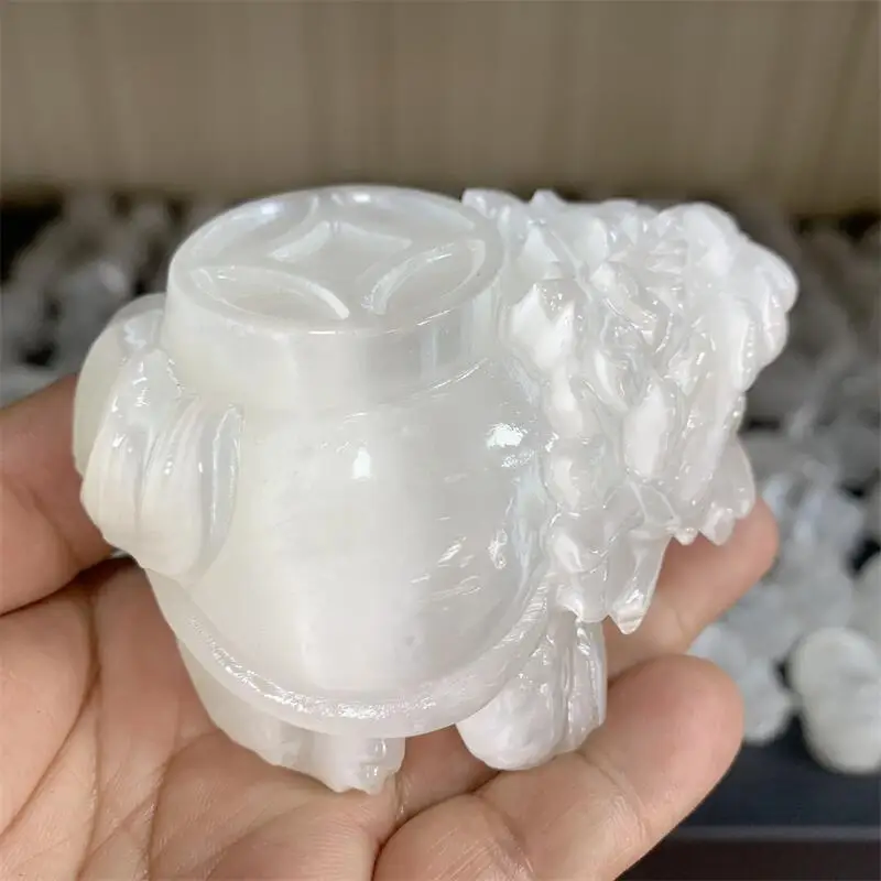 Natural Selenite Coin Dragon Turtle Carving Crafts As Christmas Gifts For The Children Or Home Decoration Gift 1pcs