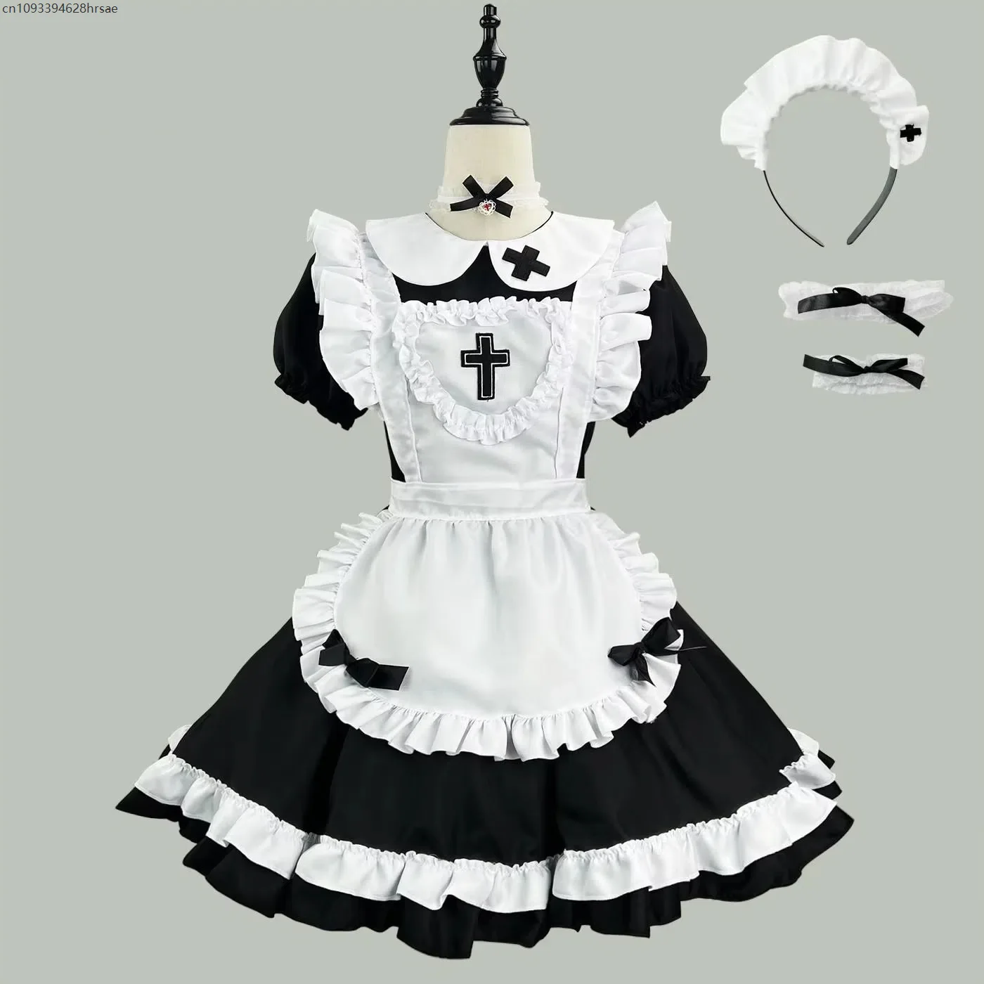 

Gothic Lolita Medieval Christianity Style Dress Maid Cosplay Costume with Apron Uniform Pink Anime Dress