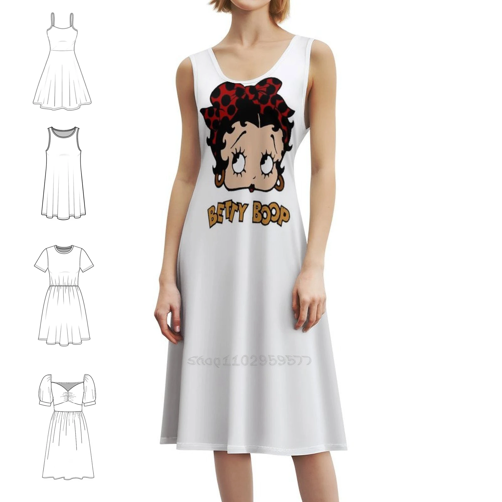 

Boop Vintage Vol.012 Preppy Style Mini Dress For Women A-Line Loose Fit Casual Day Dress Boop Pretty Face Cartoon Cute Girly