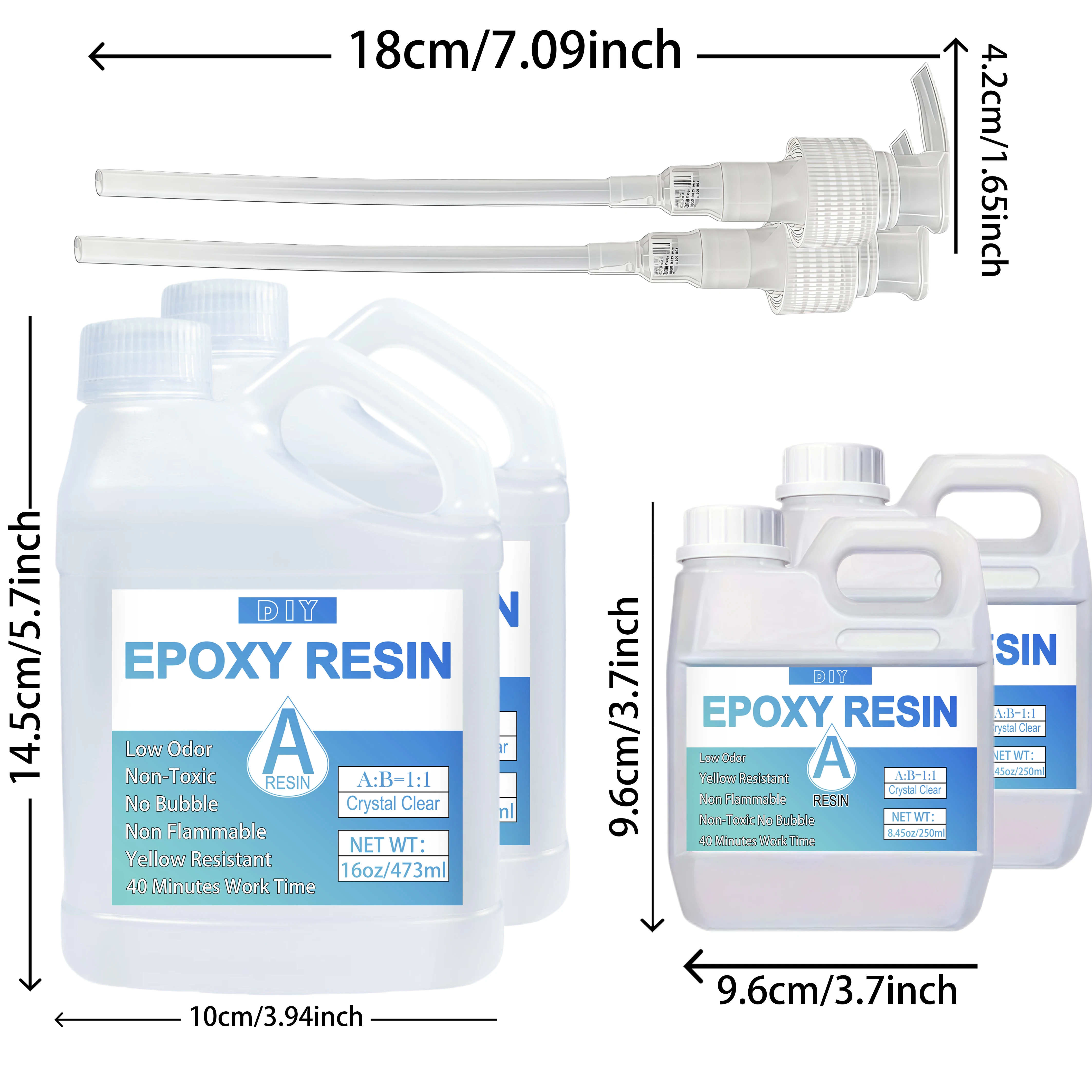 Epoxy Resin with Pumps, Bubble Free Resin Epoxy Kit, Crystal Clear Epoxy Resin and Hardener for DIY Art, Molds,Craft