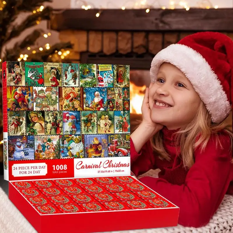 Weihnachts-Adventskalender-Puzzle 2024, Countdown-Kalender, Familien-Puzzle-Spiel, Countdown-Kalender, 24 Tage Puzzles, Weihnachten