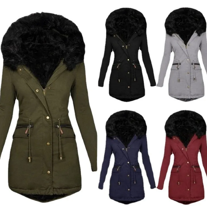 

2025 Fleece-lined Cotton Coat with Fur Collar