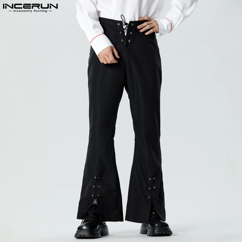

INCERUN 2023 American Style Men's Pants Hollow Strap Design Sexy Solid Trousers Fashionable Hot Selling Wide Leg Pantalons S-5XL