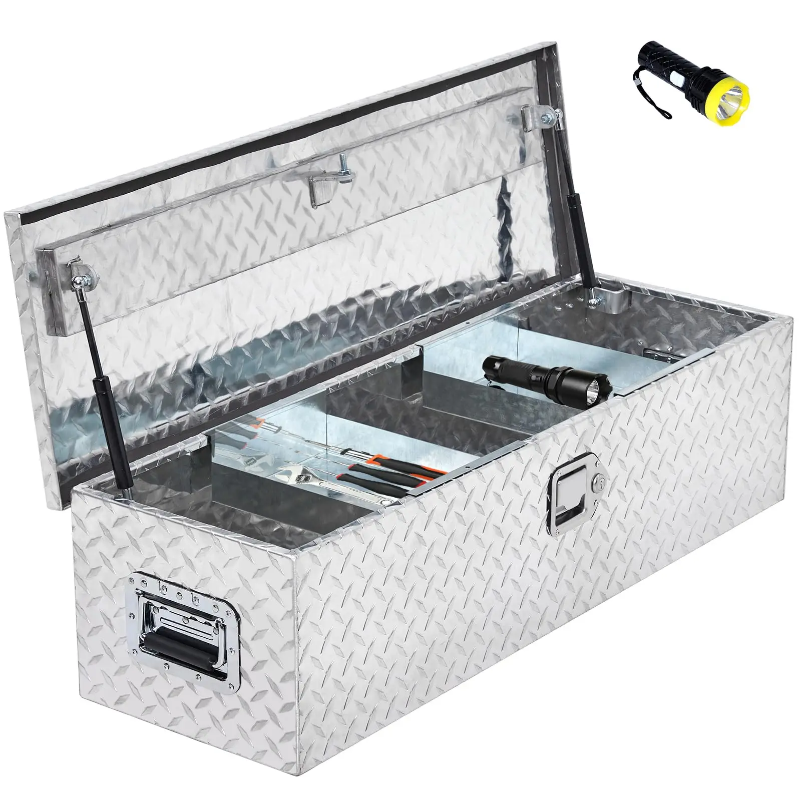 

Truck Bed Tool Box Heavy Duty Aluminum With Sliding Shelf, Diamond Plate Toolbox for Pick Up Truck Rv Trailer, Trailer Toolbox