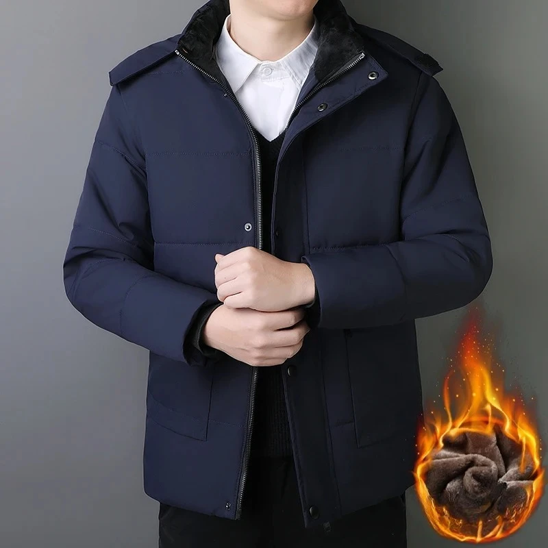 

Winter Jacket Men Windproof Thick Fleece Warm Detachable Hat Jacket Men Clothing Middle-aged Elderly Coat Large Size M-8XL Coats