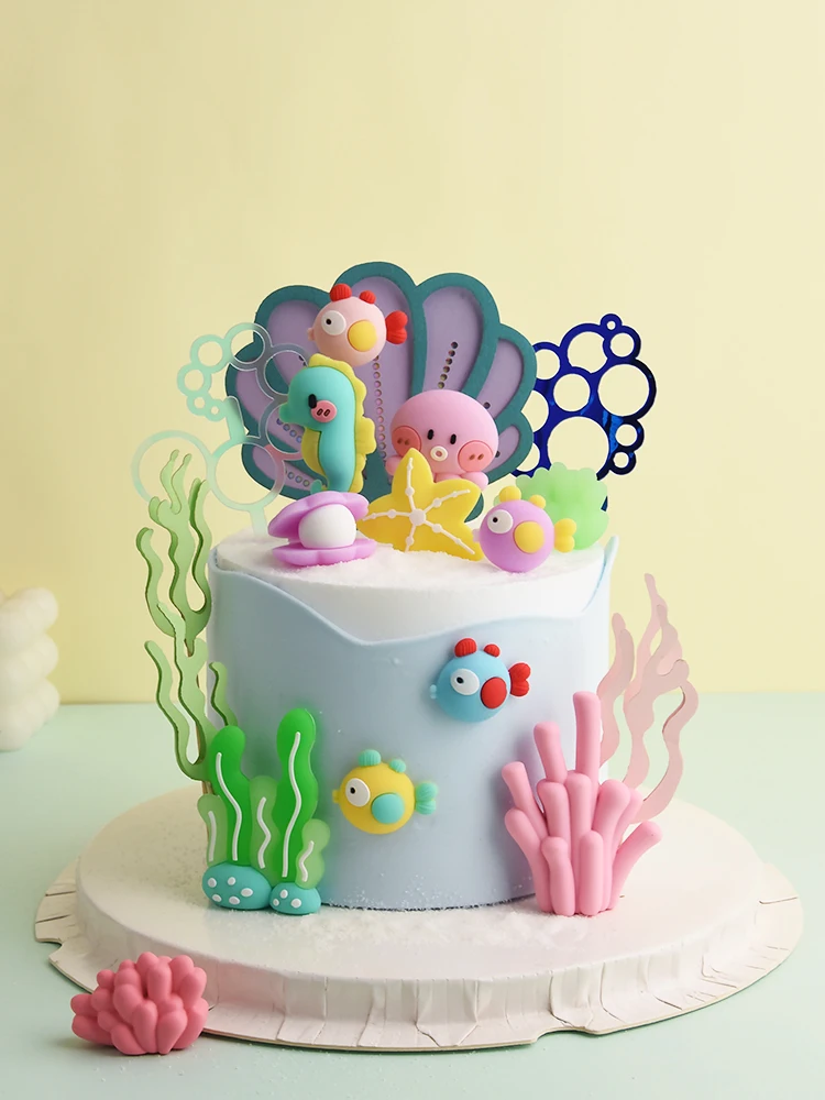 Mermaid Cake Topper Birthday Party 1 Year Old Girl Seashells Ocean Theme Decoration Cake Baby Shower Ariel The Little mermaid