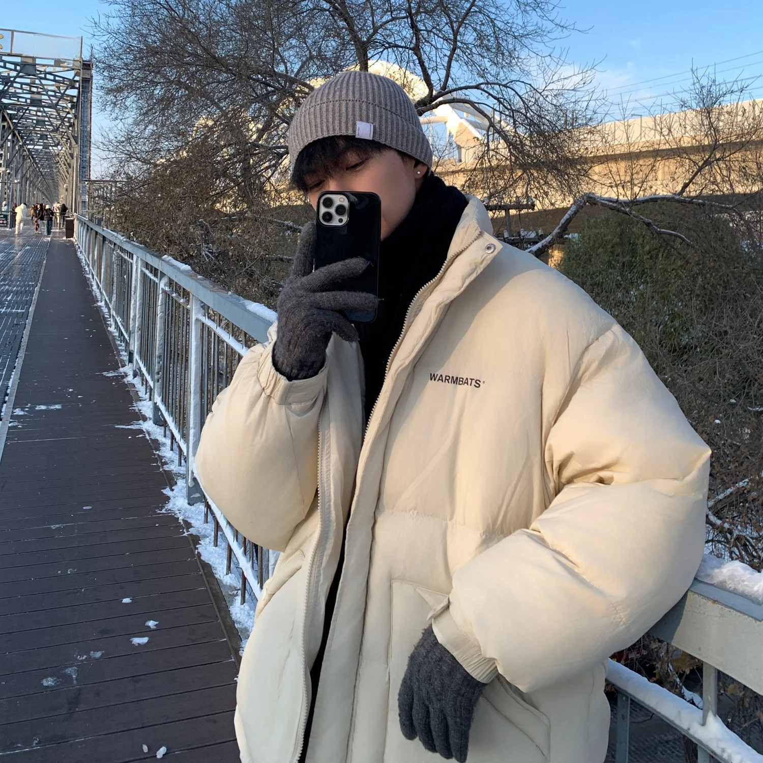 

Men's down Cotton Jaet Winter Thiened Outdoor Warmth Protection Coat Youth Casual Sle Mid-Length Zipper Closure Pure Color