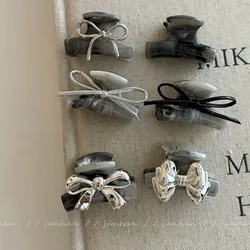 Silver Bow Small Hair Grabbing Clip Women's New High-Grade Back Head Barrettes Temperament Shark Clip Hair Accessories