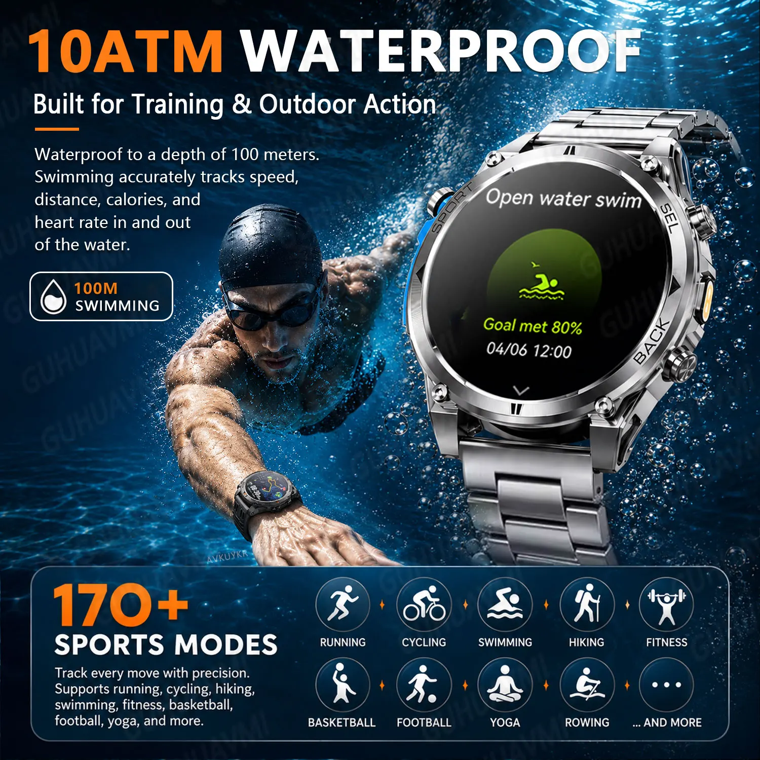 2026 Nowy Smartwatch T-RX4 z Wbudowanym GPS, Wodoodporność 10ATM, Bateria 850mAh, Kompas, Duży Ekran 1.7 cala, Funkcja Rozmów, Smartwatch Sportowy dla Kobiet i Mężczyzn — zdjęcie produktu 3