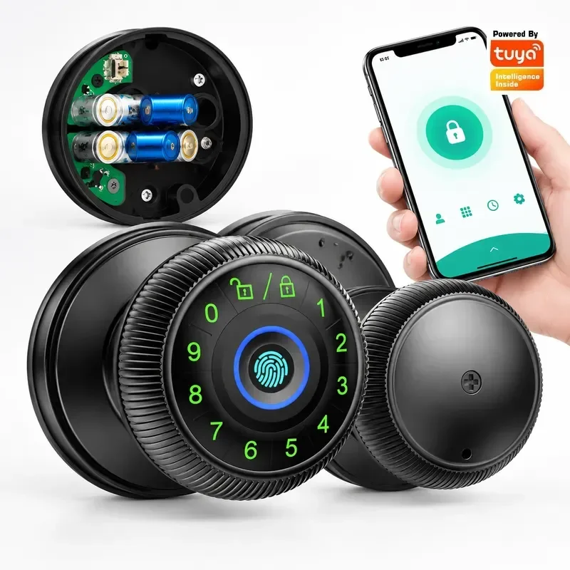 Tuya Password Ball Wooden Door Lock Fingerprint Key Unlock Way Office Access Control No Drill Small Smart Lock