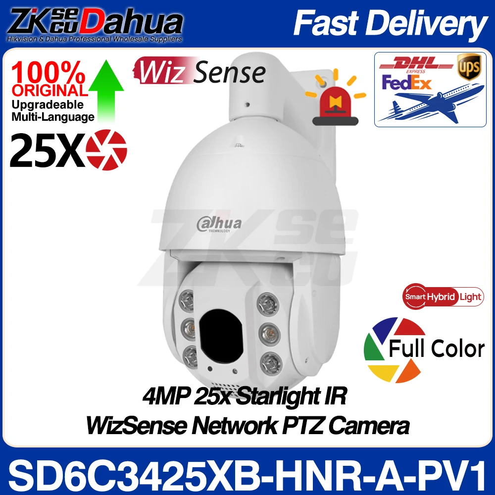 

Dahua SD6C3425XB-HNR-A-PV1 4MP 25X Starlight WizSense Speed PTZ POE IP Camera Auto Tracking IVS Metadata SMD Light Sound Alarm