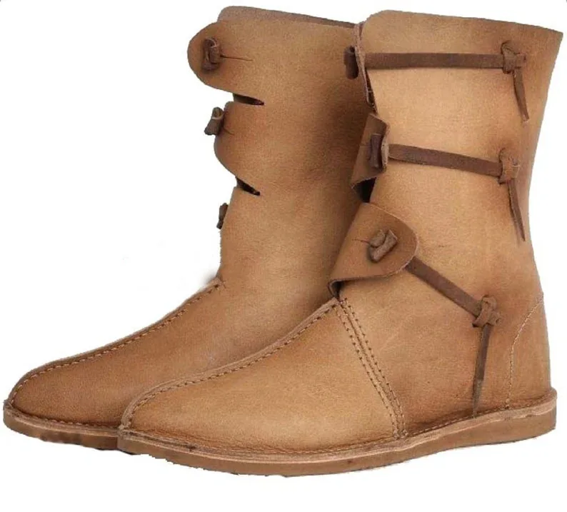 Herren Mittelalterliche Runde Zehenstiefel im Römischen Stil Renaissance PU-Leder Piraten-Cosplay-Stiefel Festival Party Ritter Flache Schuhe 2026 – Detail 5