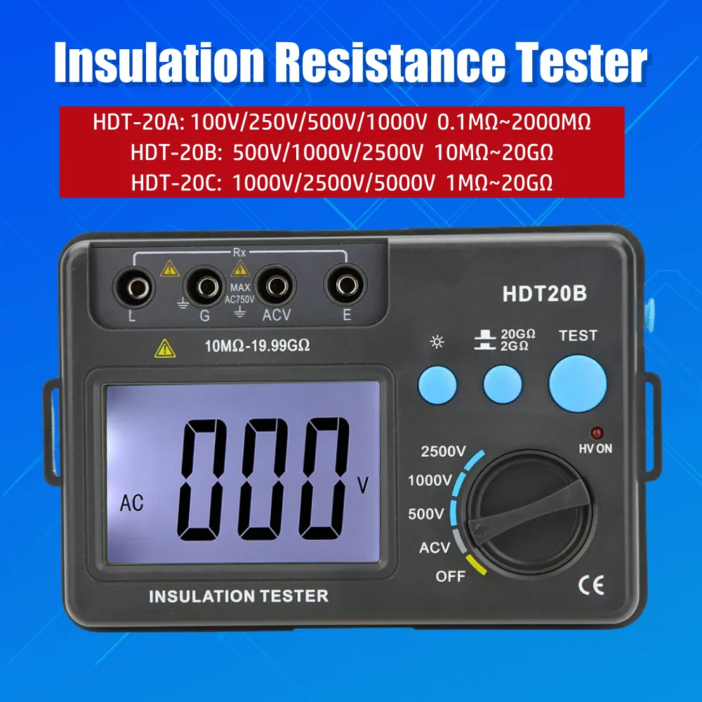 HDT20B Insulation Tester HDT20A Professional LCD Digital Resistance Meter HDT20C Sensitivity Voltmeter 100V/1000V/2500V/5000V