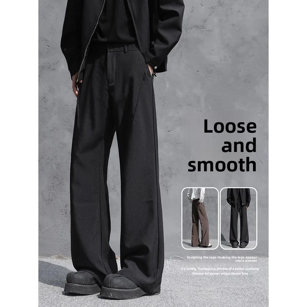 American Style Loose Casual Pants Men's Spring Autumn Trendy Brand Ins Pure Color Bell Bottoms Fashionable Straight Leg Trousers