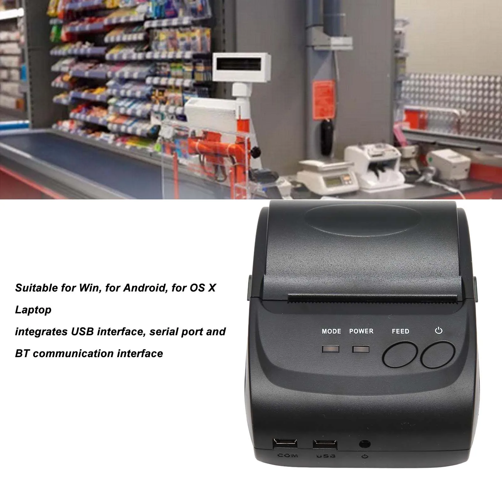 58mm Thermal Printer BT4.0 90mm/s 100km TPH 203DPI USB Interface Shipping Label Printer for Office Logistics Thermal Printer