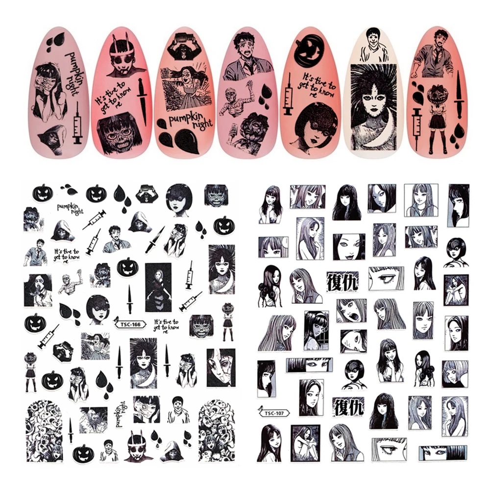 TSC-273 TSC-107 Dood God Duivel Tomie Diy 3d Terug Lijm Nail Art Stickers Stickers Schuifregelaars Nagel Ornament