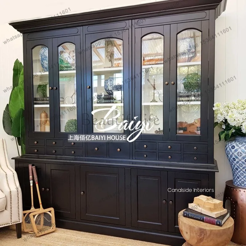American medieval style solid wood sideboard against the wall to store wine cooler French