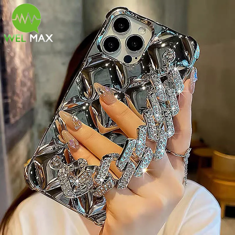 

Luxury Crystal Diamond Bracelet Chain Phone Case For iPhone 15 14 13 12 11 Pro Max ShockProof Anti-fall Electroplated Soft shell