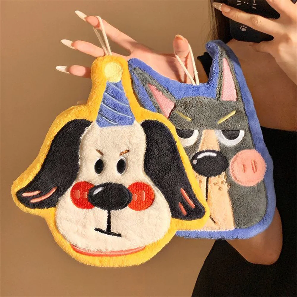 Thickened Hand Towel Super Absorbent Cute Cartoon Dog Hand Towel Coral Face Small Square Kitchen Bathroom Hanging Towel