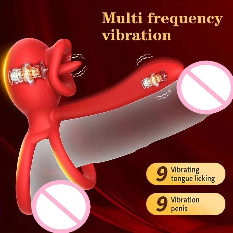 Penis Ring Vibrator Couples Adult Sex Toys for Men Women Male Female Couple Sex Toy with G Spot Clitoris Vibrator With Tongue view 2