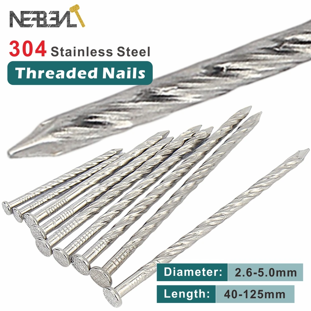 0.25KG 304 Stainless Steel Flooring Nails-1.5-5 Inch Spiral Shank for Deck, Fence & Baseboard