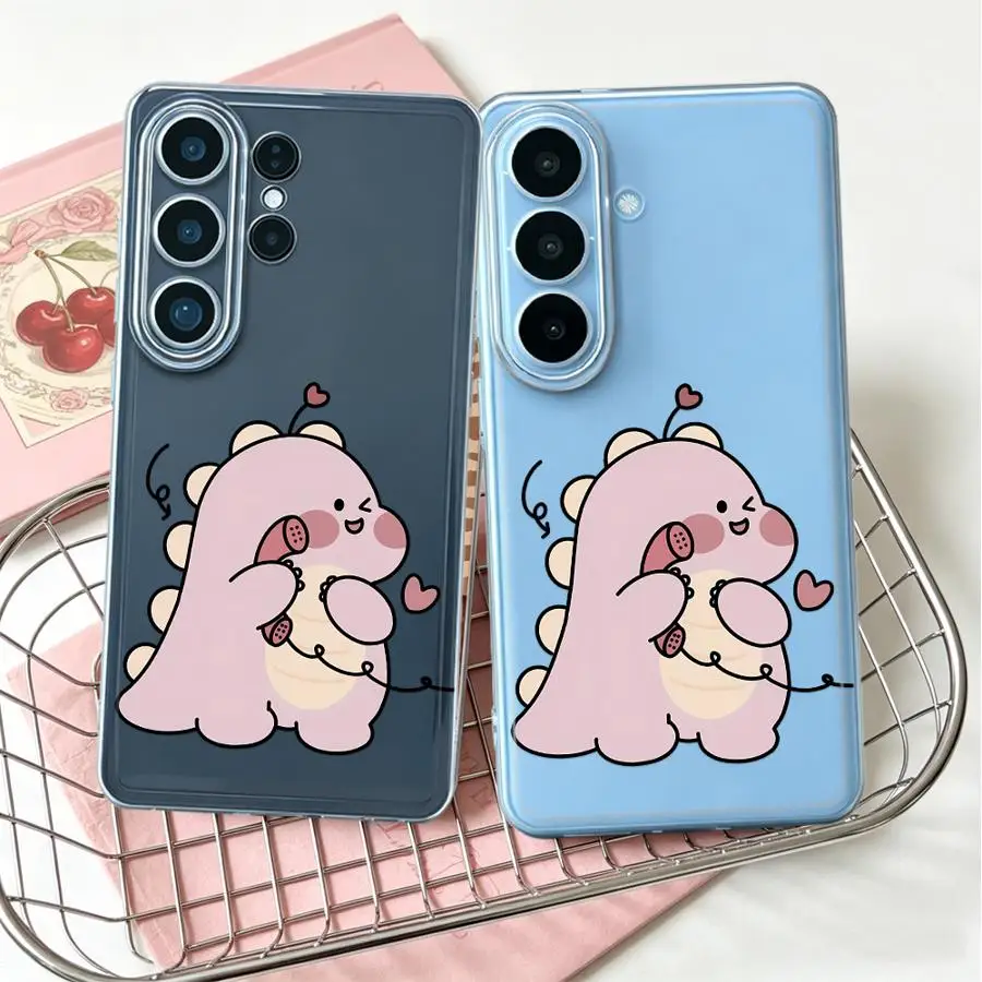 Cute Pink Dino Case for Samsung Galaxy S26 Ultra S21 Note 20 Ultra 10 S23 Ultra S22 FE S24 S23Ultra S20 Plus S25 Edge Phone