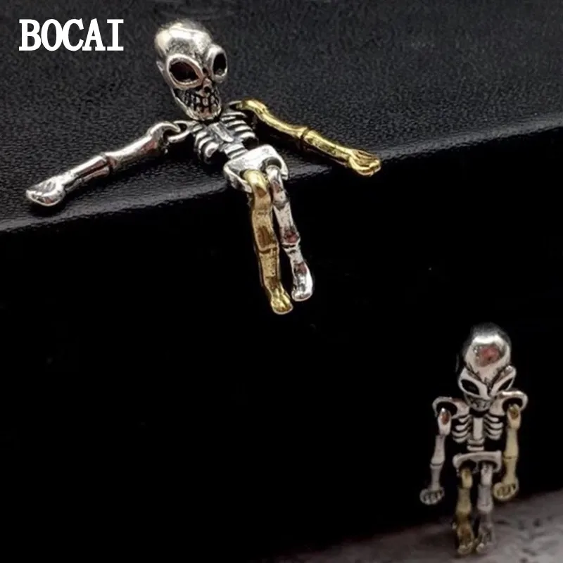 

BOCAI NEW S925 Sterling Silver Personality Skull Dark Black Couple Cross Anchor Ear Studs Men's and Women's Style