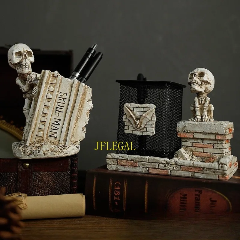 

2PCS Halloween Gift Office Pen Holder Spider-Man Skull Ornaments Desktop Personalized Home Flowerpot Ornaments Decorative Way
