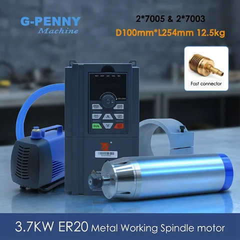 G-Penny 3.7KW CNC Metal Working Spindle Kit, 400Hz/800Hz Ceramic Bearings, 12000rpm/24000rpm, Steel Copper Iron, Inverter, Pump