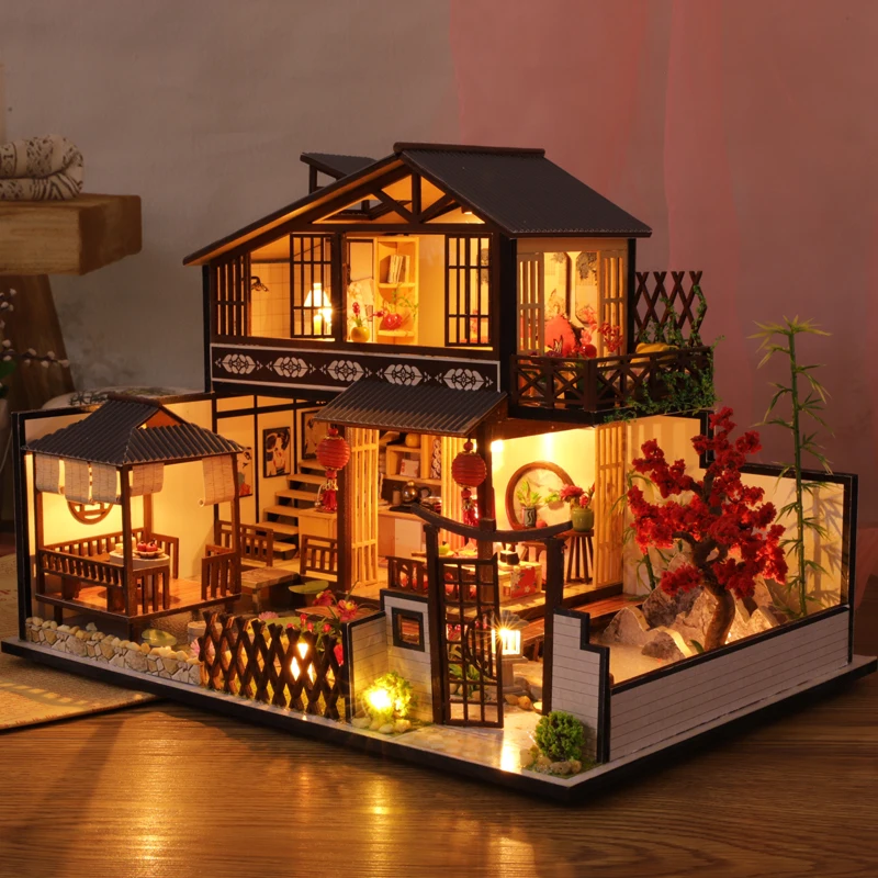 

DIY Wooden Miniature Model Kit Japanese Casa Doll Houses Assembled Dollhouses With Furniture Home Decor Friends Birthday Gifts