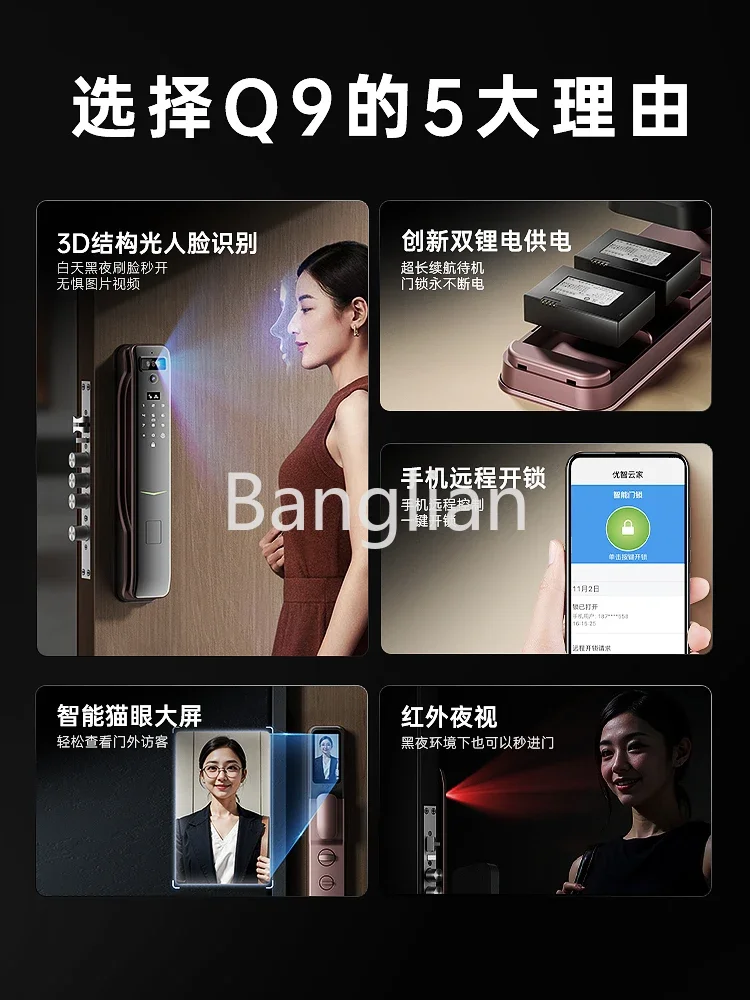 Anti-Theft Door Electronic Password Lock, Face Recognition, Visual, Intelligent Selection