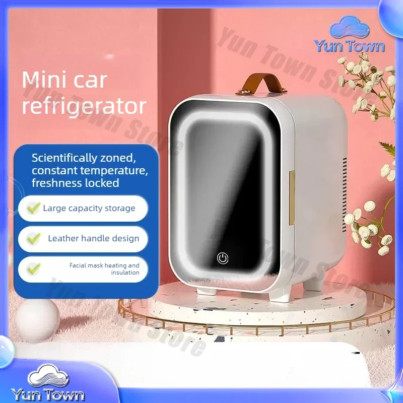 10L Mini Car Refrigerator, Dual-purpose Cold and Hot Car Refrigerator for Car and Home Refrigeration with Beauty Light