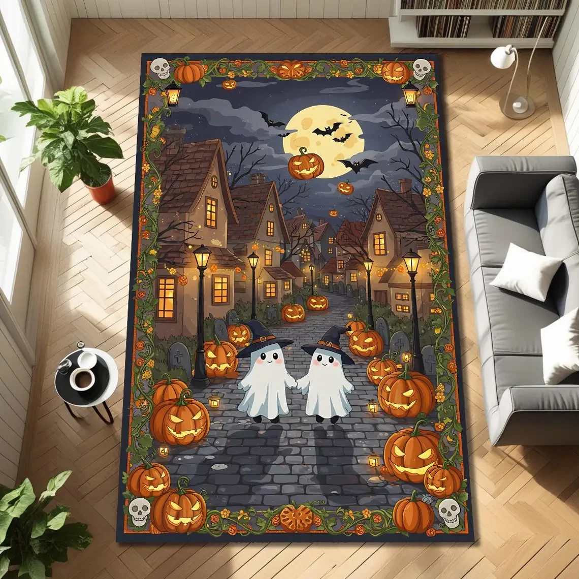 Pumpkin Rug Halloween Rug Gothic Rug,Halloween Art Carpet Halloween Decor Rug Horror Rug,Halloween Themed floor mat