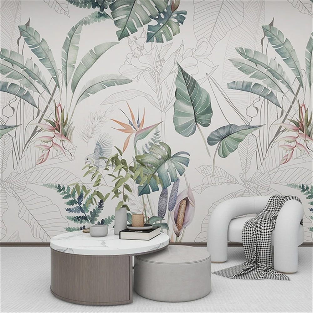Custom Nordic modern medieval rainforest wallpaper green plant wallpapers for living room background wall covering wall stickers