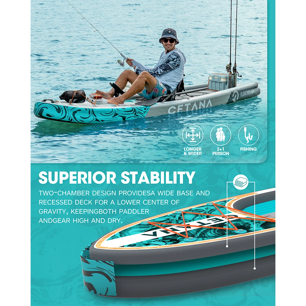 CETANA SUP مقاوم للماء لوح مجداف قابل للنفخ 11'6'x35'x7' نمط قائم مائي مع ملحقات الصيد لوح فرعي