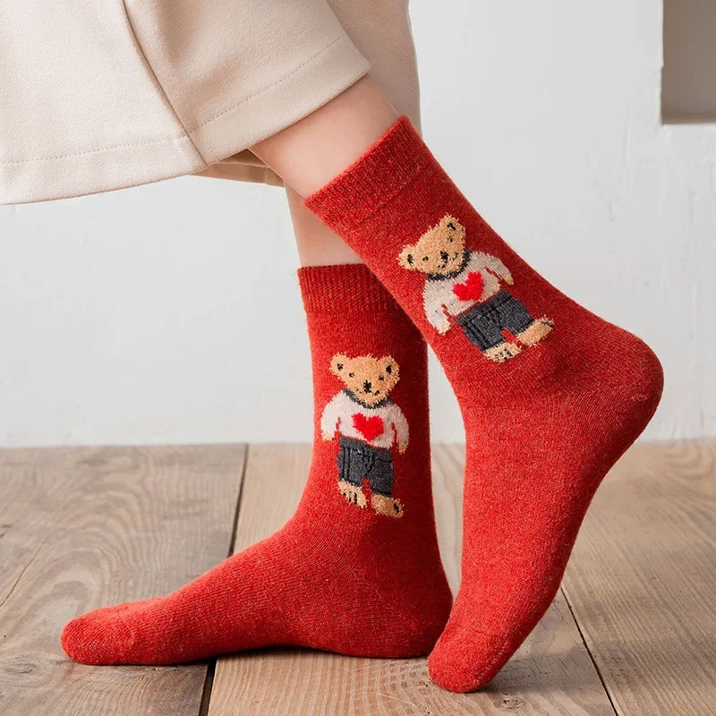 Cartoon Bear Socks Women Autumn Winter Thick Warm Socks Korean Cute Kawaii  Harajuku Designer Fashion Socks Women