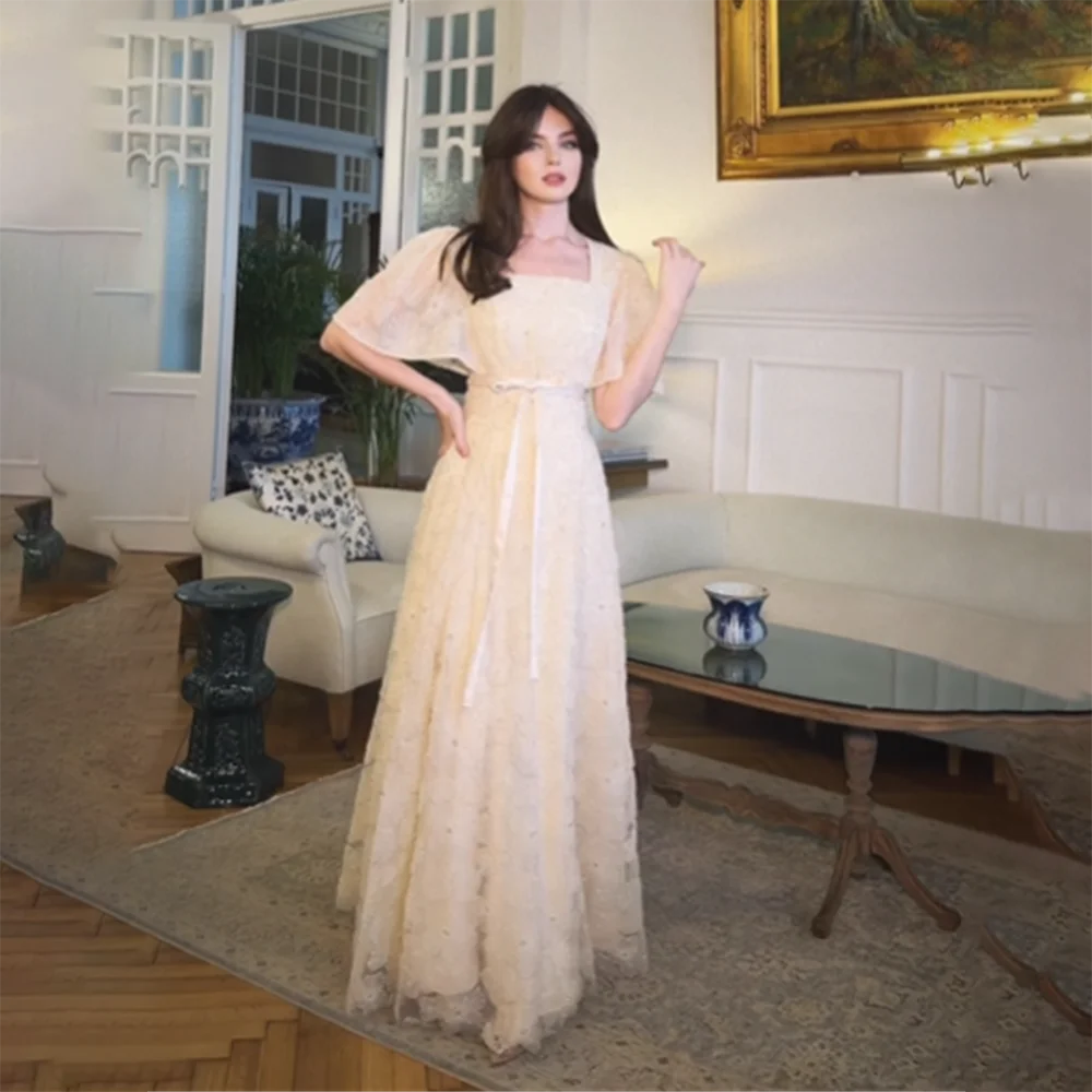 

Women's Formal Evening Gowns Lace Square Neck Half Sleeve A-Line Evening Dresses Elegant Party Dresses for Women Formal Gowns