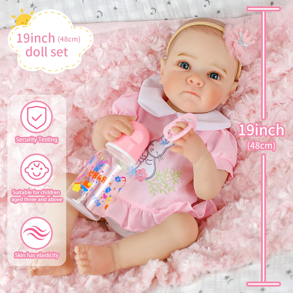 19 بوصة واقعية تولد من جديد دمى طفل بيتي مع لينة سيليكون الفينيل الجسم محبوب ثلاثية الأبعاد الجلد رسمت باليد لعبة الشعر تحصيل
