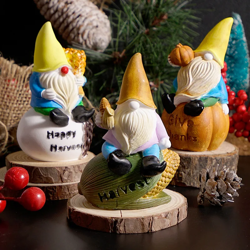 New Mould Countryside Thanksgiving Gnome Mold Harvest Festival Corn & Pumpkin Gnome Old Man Decorative Figurine Silicone Molds