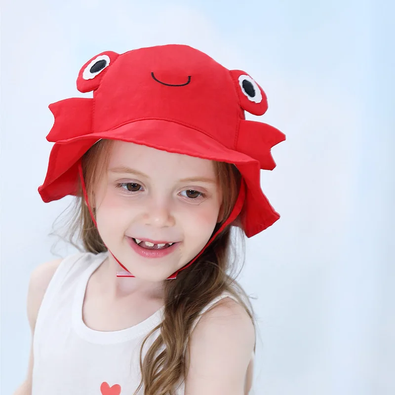 

1-7Years Baby Summer UV Cut Cap Cartoon Red Crab Sun Hat Soft Light Cap Children's Girl Boy Baby Visor Anti-UV Breathable Cap