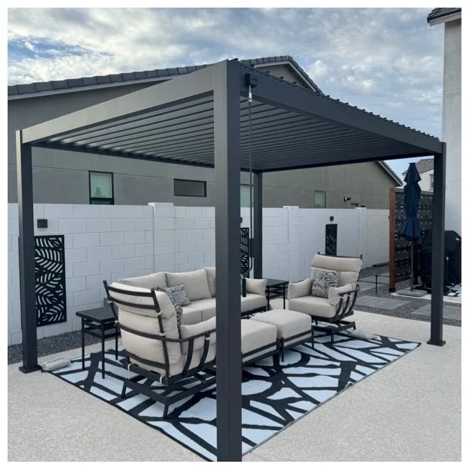 Hot Sale Hardtop Gazebo Black White Aluminum Alloy Frame Adjustable Louvered Roof Waterproof Snowproof Garden Balcony Pergola