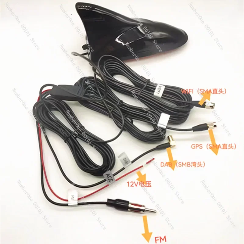 Shark Fin 4-in-1 Vehicle Active Roof Threaded Antenna with Gain Amplification