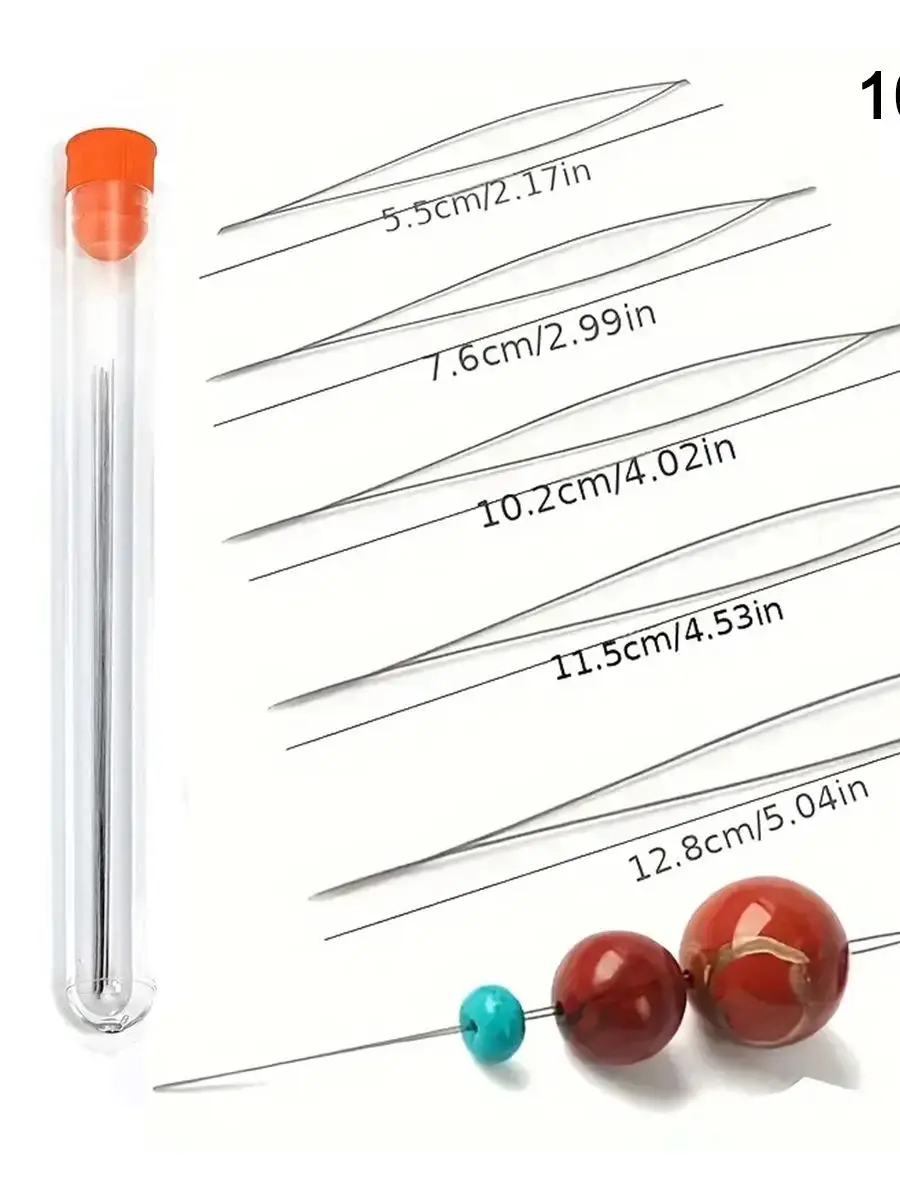 Een doos met 10 open naalden, twee van elk vijf maten, open naalden, kralennaalden, doe-het-zelf handgemaakte kralengereedschap, sieradenaccessoires - afbeelding 2